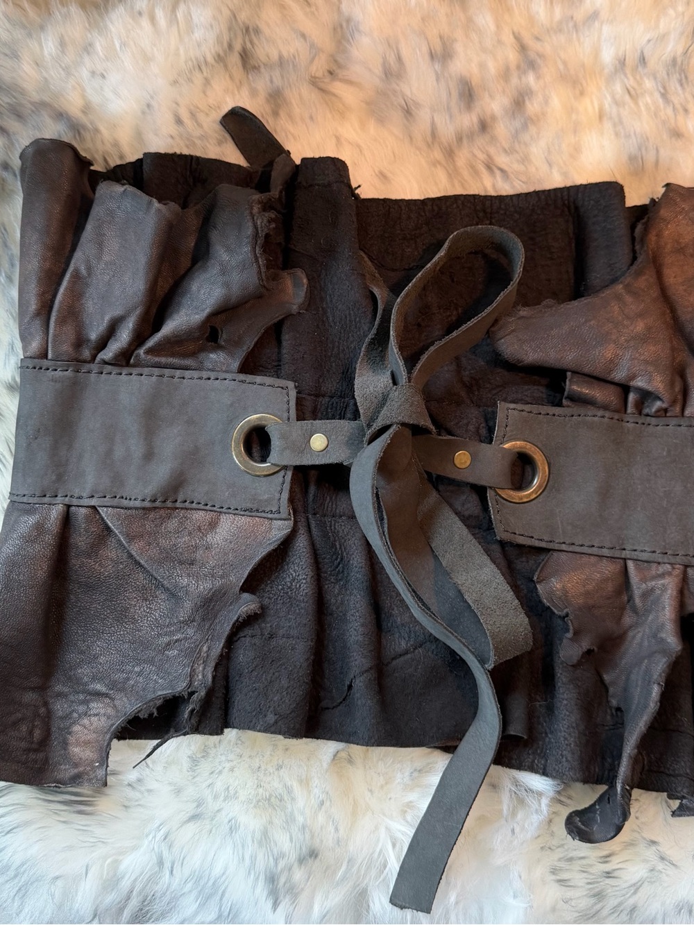 Women’s Black Leather Ruffled Belt